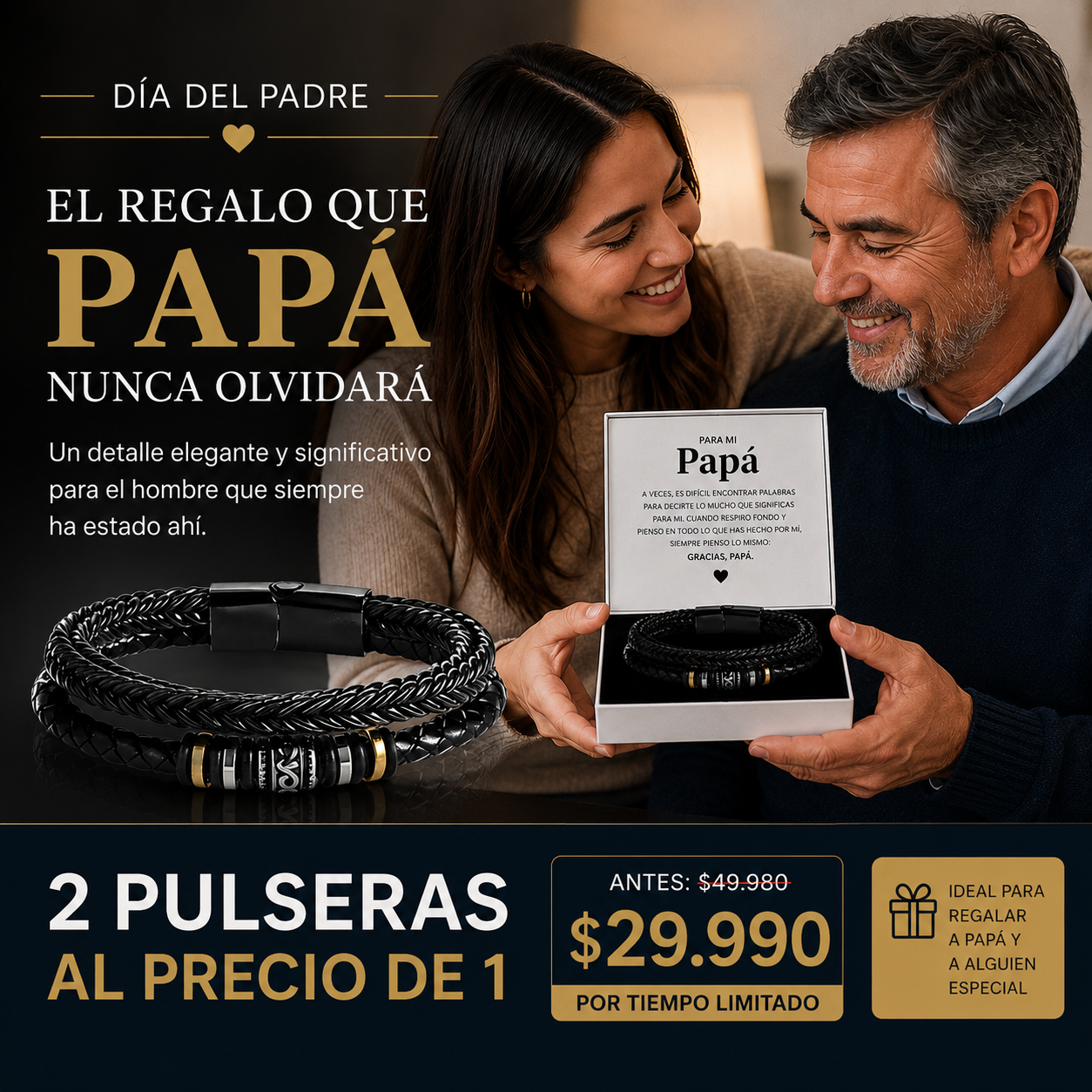 Pulsera Cuero Trenzada Papa 2x1